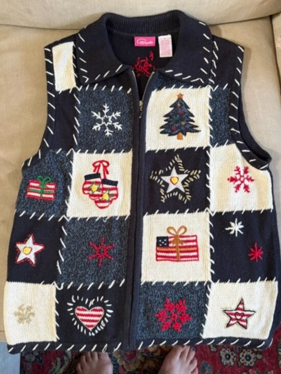 Pappagallo Sweaters - Vintage Pappagallo 80s 90s Cottagecore American Holiday Zip Sweater Vest Small